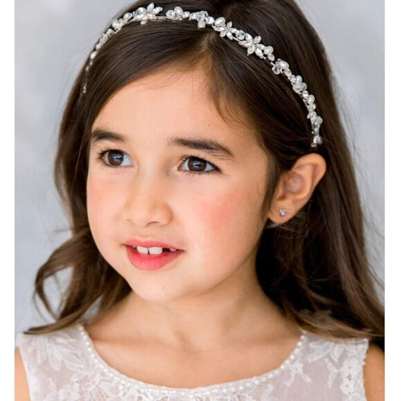 Silver Flower Girl Headpiece Crystal Pearl Hair Accessories Wedding Party main image 4